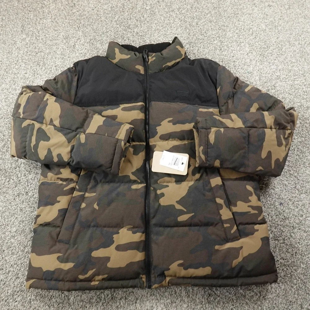 NEW Levis Jacket Mens 2XL Green Camo Quilted Puffer Coat Full Zip Insulated Hunt
